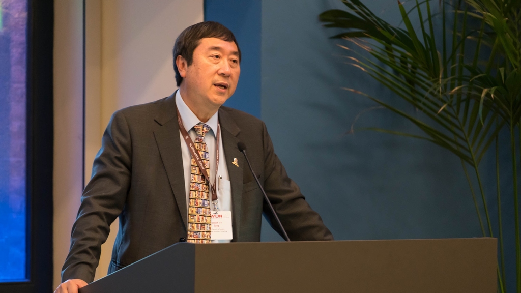 中大校長沈祖堯就世界大學聯盟的未來計劃及方向發表演講。(中大提供圖片)