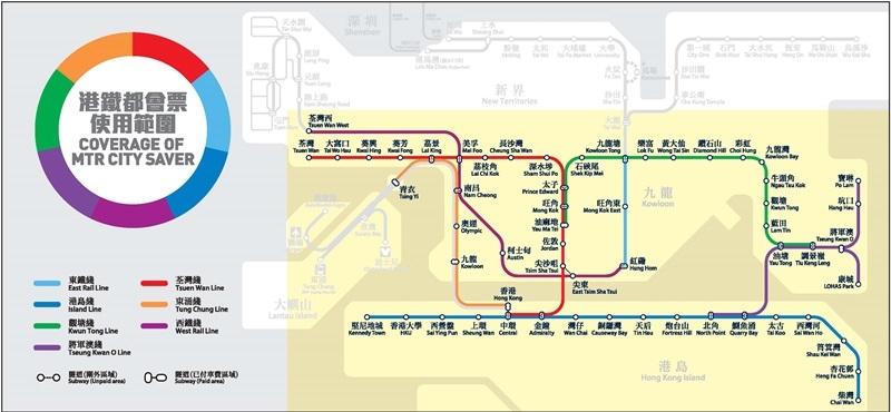 都會票可覆蓋的路綫（相片來源：港鐵網站）