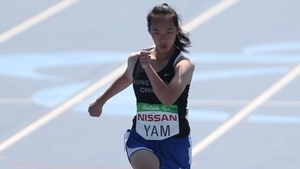 田徑代表任國芬參加女子T36級200 米初賽，並晉身決賽。（相片來源：香港殘疾人奧委會暨傷殘人士體育協會）
