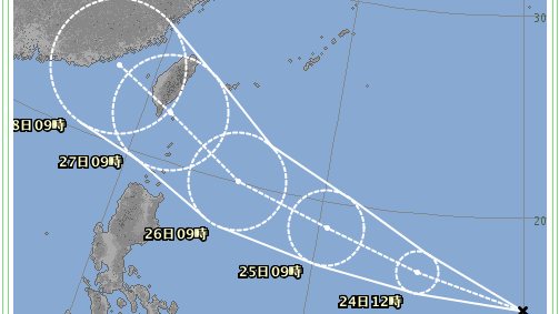 日本氣象廳對鮎魚的路徑預測(網頁截圖)