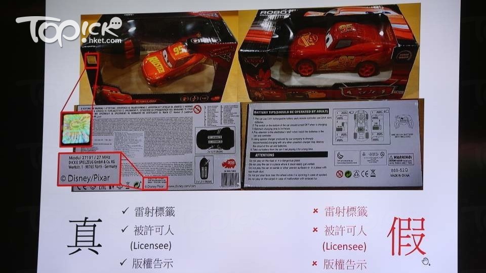 海關在行動中撿獲包括迪士尼的卡通人物懷疑侵權玩具，如反斗車王及巴 斯光年等，但像真度不高。（曾秋文攝）