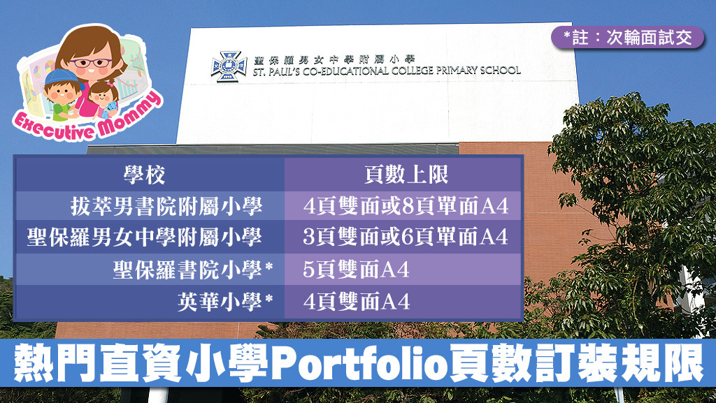 不少熱門直資小學都規定Portfolio的頁數和訂裝。