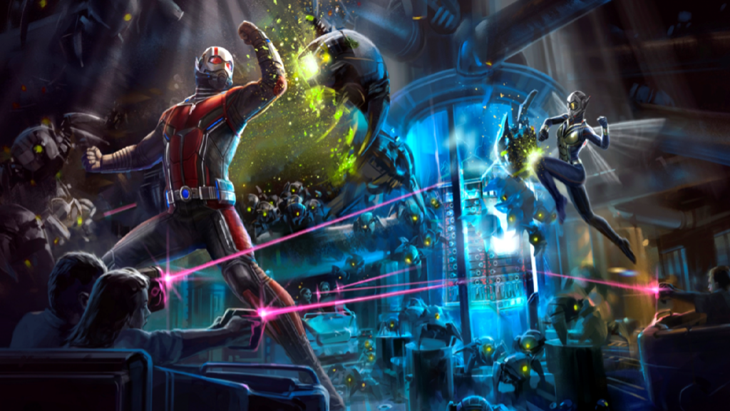 香港迪士尼樂園明年登場的全新Marvel遊樂設施，命名為‧「蟻俠與黃蜂女：擊戰特攻！」。（香港迪士尼樂園提供）