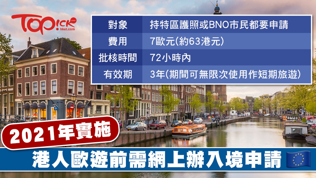 歐盟推新入境審查系統，61個現時免簽證國家包括香港日後需預先上網登記。﹙etias網站﹚