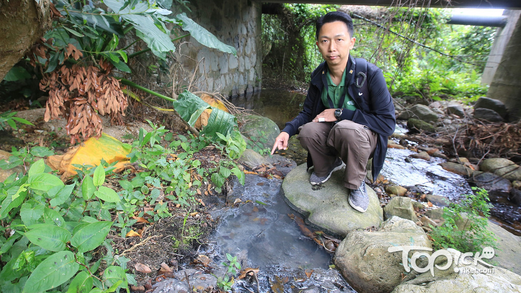 東涌河是本港的大型天然河流，惟村落的生活污水流入成保育隱憂。圖為綠色力量高級保育經理呂德恒。（陳靜儀攝）