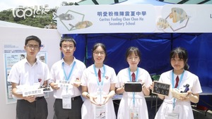 明愛粉嶺陳震夏中學的參賽隊伍在「STEAM公眾意識項目」組別中取得冠軍。（曾有為攝）