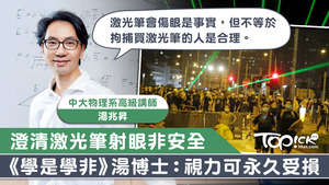 湯博士強調，即使以激光指示筆瞬間照射眼睛，也可以造成永久視力傷害。