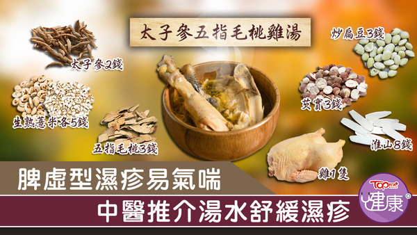 中醫表示，肺脾腎虛型濕疹患者可以飲用太子參五指毛桃雞湯，舒緩不適。