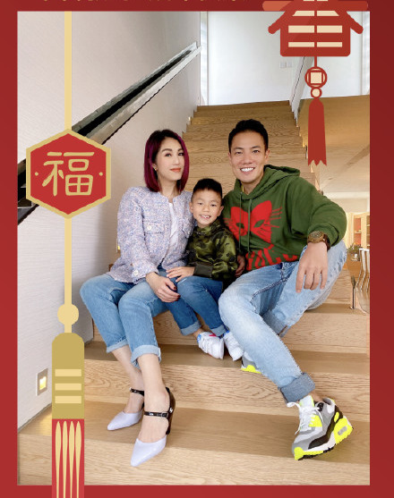 千嬅丁子高一家三口生活幸福。（取自微博）