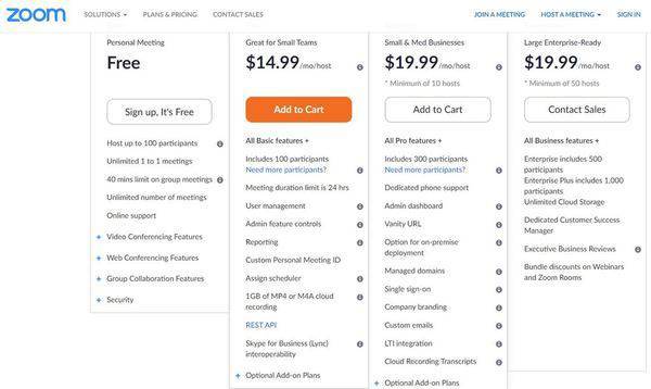 Zoom 免费版与付费版对比