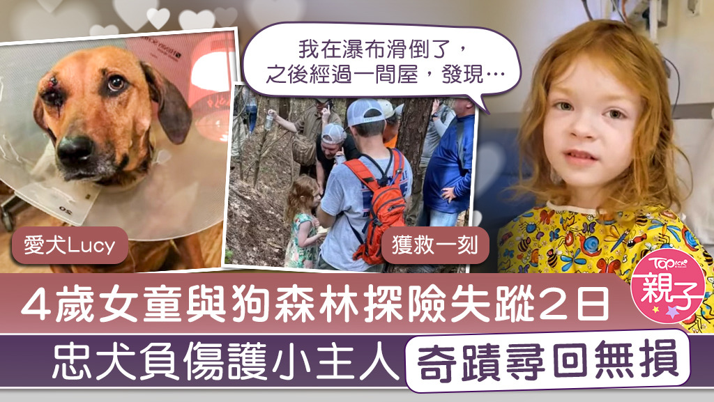 美國一名4歲女童與小狗入森林後失蹤兩日，忠犬負傷保護小主人奇蹟尋回。