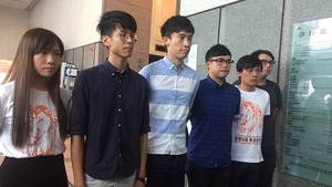 黃台仰及李東昇(圖左2及4)己離港，由梁頌恆(圖左3)任發言人的香港民族陣線亦宣佈解散香港分部。（資料圖片）