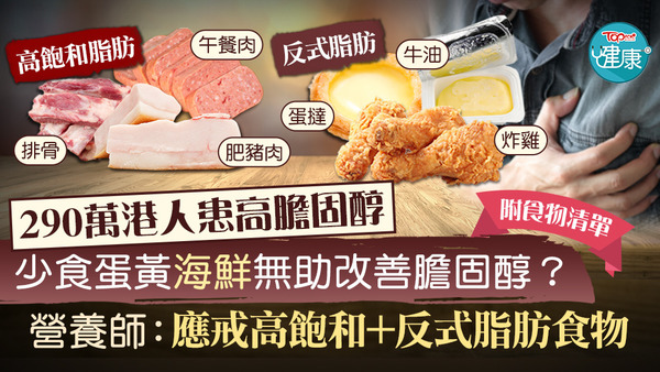 營養師指要改善膽固醇，應戒高飽和脂肪及反式脂肪食物。