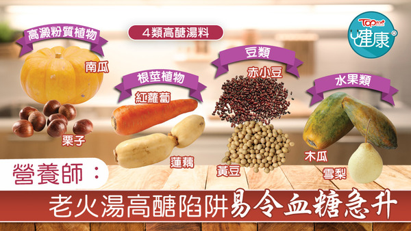 註冊營養師周詠苑表示，用高醣湯料熬製的老火湯，易令血糖急升。