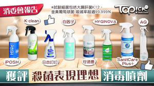 消委會測試發現，8款消毒噴劑殺菌率逾99.999%，其中2款消毒力亦最出色。