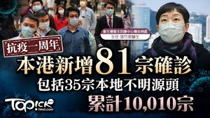 抗疫一周年，本港累計確診個案達10,010宗。