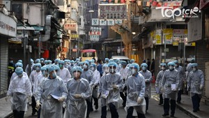佐敦受限區域今晨完全解封，工作人員上午陸續離開。（曾耀輝攝）