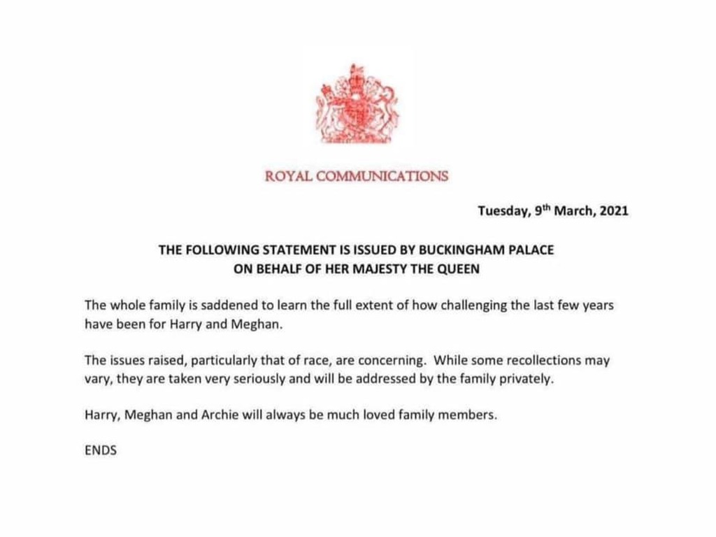 英國皇室發聲明回應。