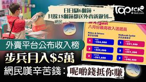 有外賣平台公布8月份送遞員收入榜，步兵月入達5萬元。
