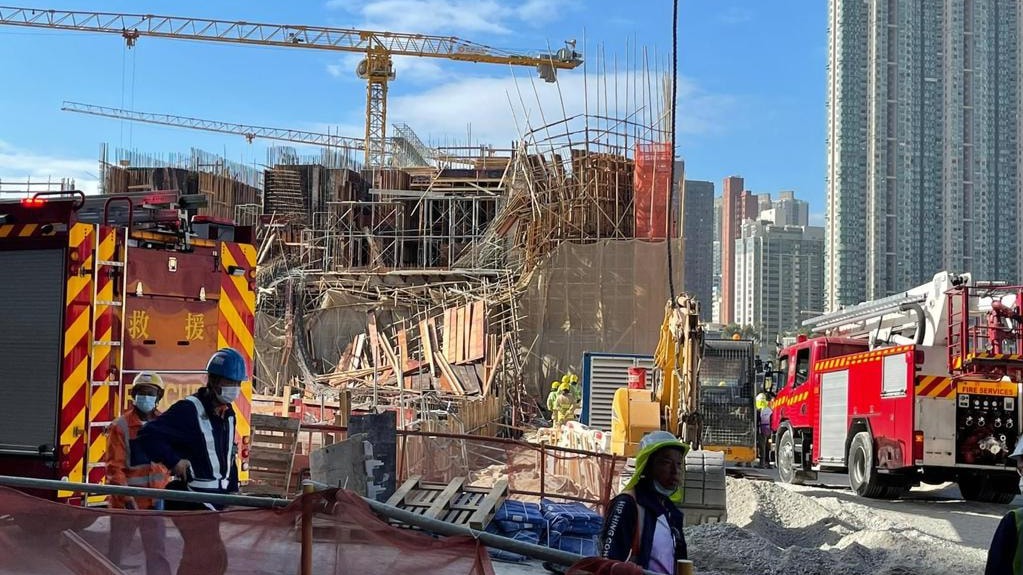 啟德體育園地盤今早有棚架倒塌。（建築業揸機手足fb）