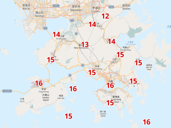 明天早上7時各區氣溫。（天文台截圖）