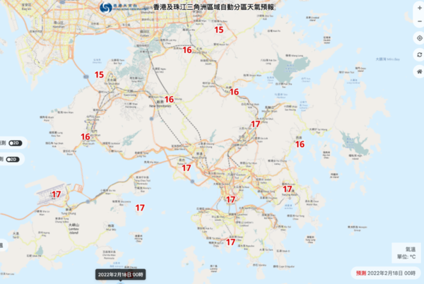 周五分區氣溫。(天文台截圖)