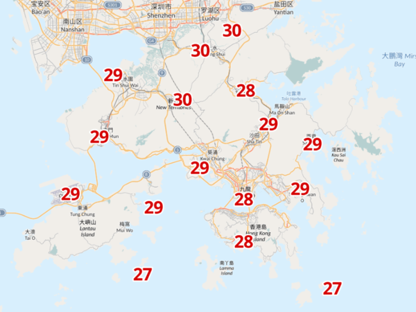 周五中午12時氣溫。(天文台截圖)