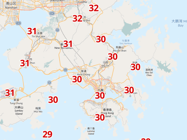 周六下午1時氣溫。(天文台截圖)