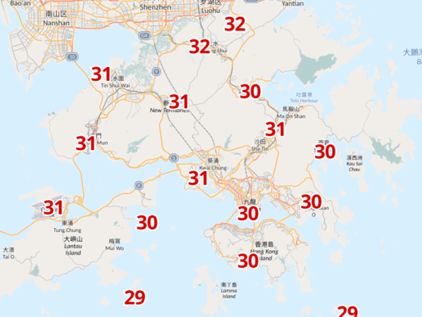 周日中午12時氣溫。(天文台截圖)