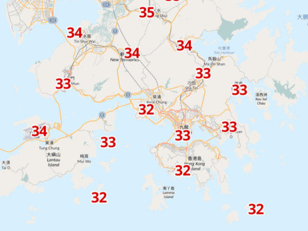 明天下午1時氣溫。(天文台截圖)