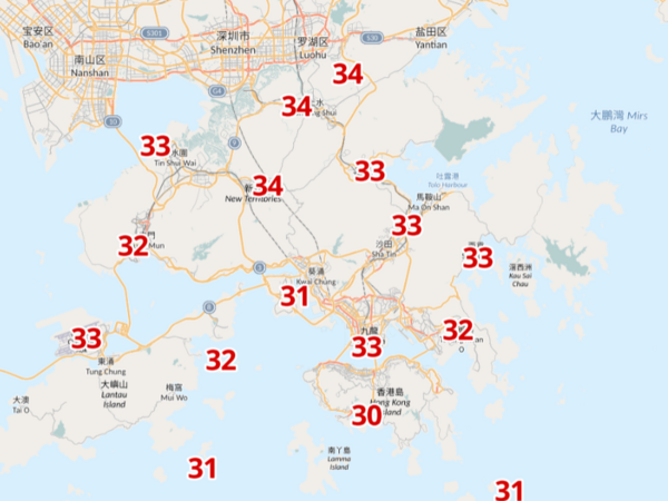 周五下午1時氣溫。(天文台截圖)