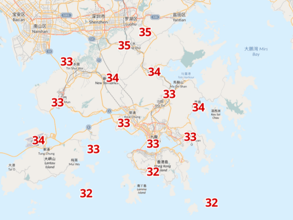 明天下午2時氣溫。(天文台截圖)
