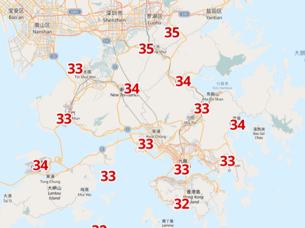 周五下午2時氣溫。(天文台截圖)