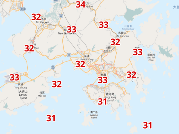 周六下午2時氣溫。(天文台截圖)