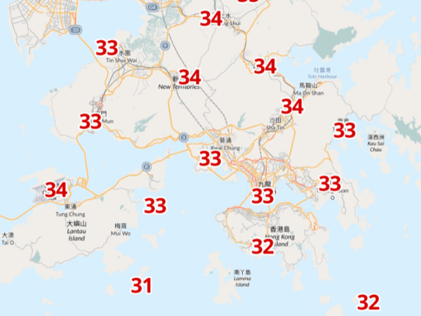 周日下午1時氣溫。(天文台截圖)