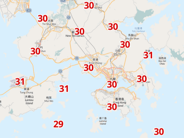 周一上午9時氣溫。(天文台截圖)