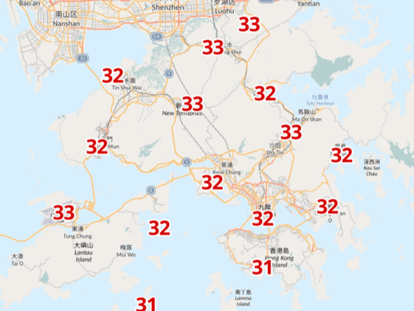 明天下午1時氣溫。(天文台截圖)