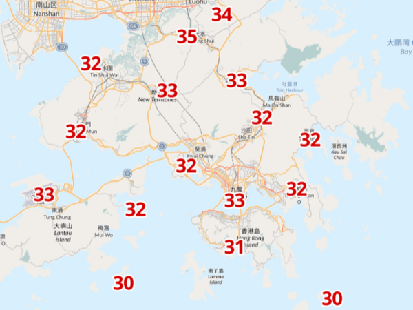 明天下午3時氣溫。(天文台截圖)