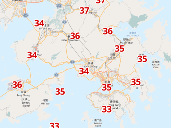 周六下午3時氣溫。(天文台截圖)