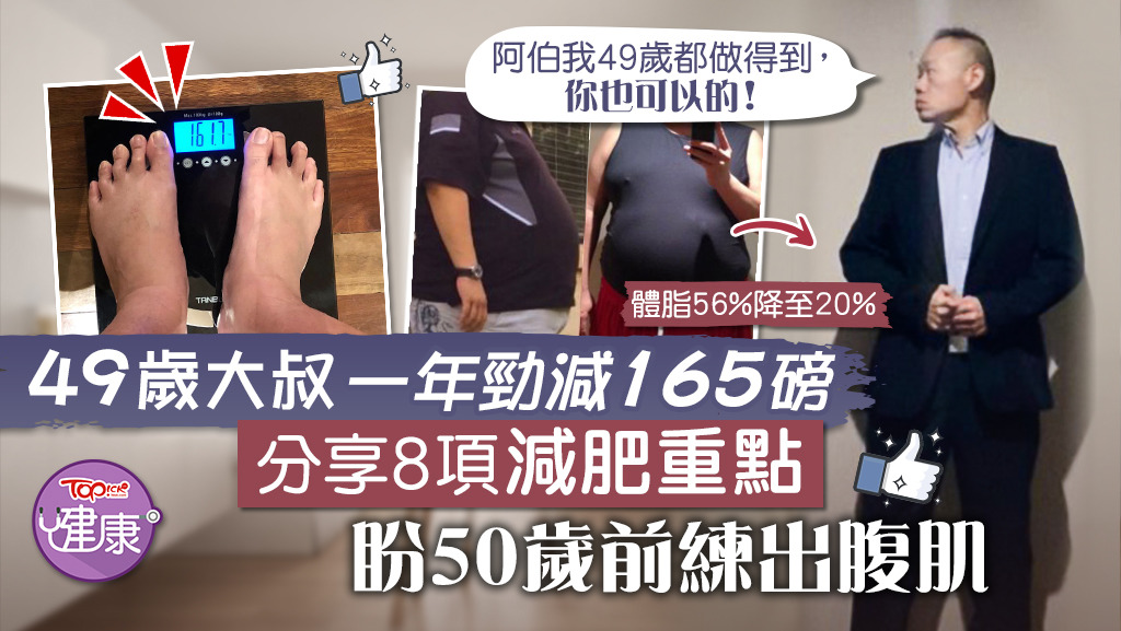 49歲大叔一年勁減165磅！分享8項減肥重點，盼50歲前練出腹肌。