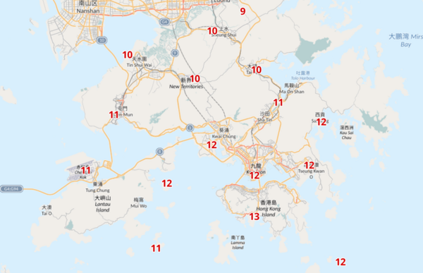 明早8時本地分區氣溫。(天文台網頁截圖)