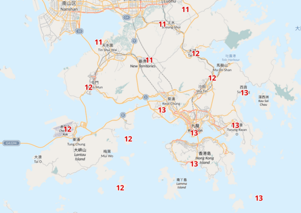 本周三早上8時本地分區氣溫。(天文台網頁截圖)