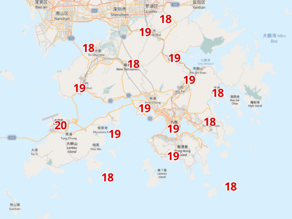 明日(10日)早上6時各區氣溫。(天文台截圖)