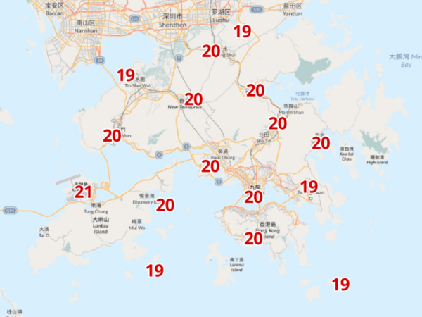 下周日(12日)早上6時各區氣溫。(天文台截圖)