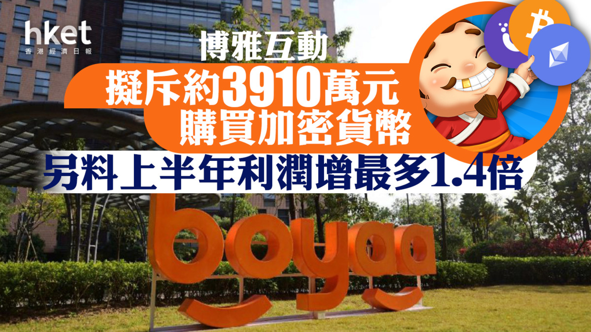 虛擬資產】博雅互動擬斥約3910萬元購買加密貨幣藉以佈局Web3領域另發盈喜、料上半年利潤增最多1.4倍