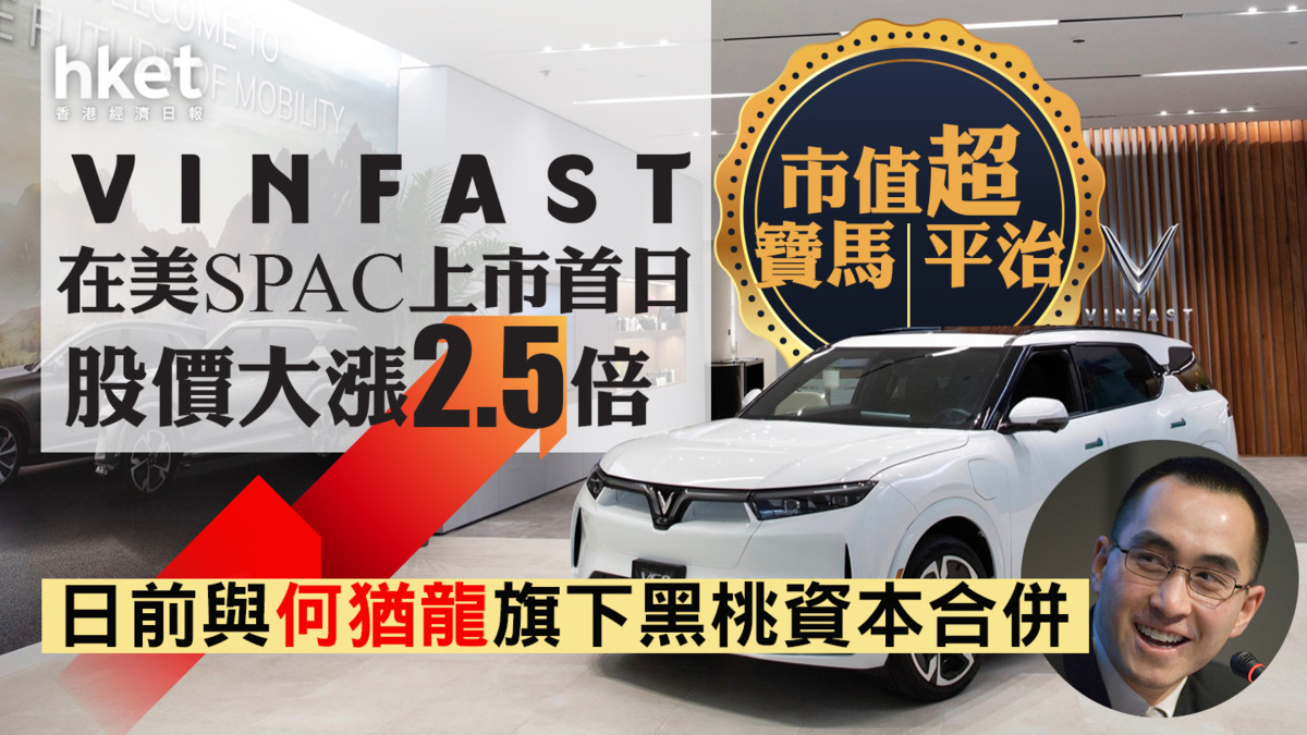 SPAC】VinFast在美SPAC上市首日股價大漲2.5倍市值超寶馬平治日前與何猶龍旗下黑桃資本合併