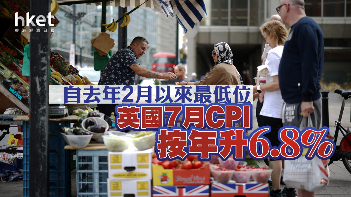 英國7月CPI按年升6.8% 自去年2月以來最低位
