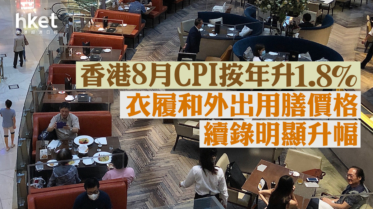 香港通脹】香港8月CPI按年升1.8% 衣履和外出用膳