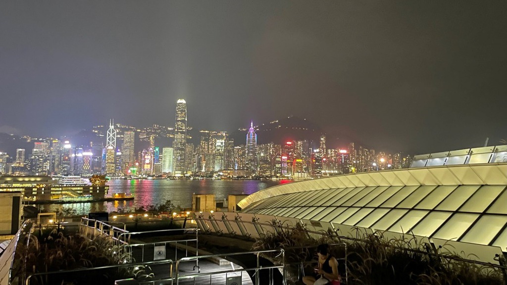 林世雄指，香港西九龍站最具特色之處就是有一條「天空走廊」，可以讓公眾直通站頂，建議大家即使不是乘坐高鐵亦值得一去，維港景致盡入眼簾，是「打卡」推介。（林世雄網誌提供）