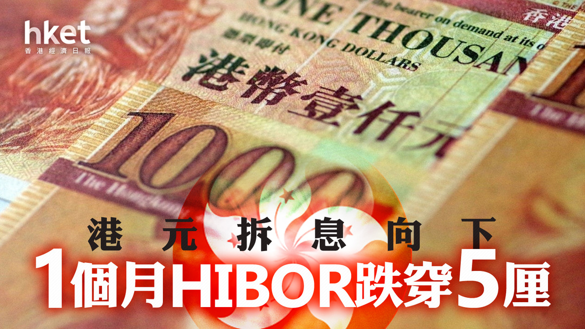 【港元拆息】港元拆息全線向下 1個月HIBOR跌穿5厘
